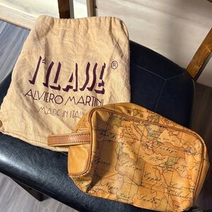 Alviero Martini Brown Map Print Toiletry Bag
